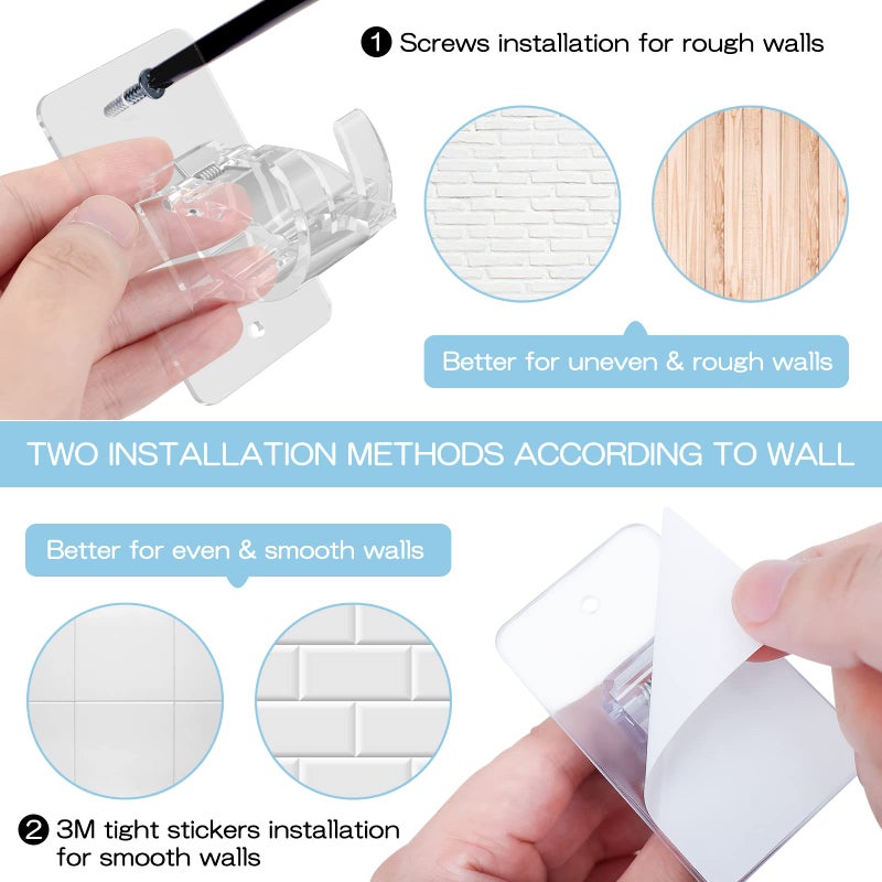 CIEMGNZOC 8PCS No Drill Curtain Rod Brackets  Self-Adhesive Curtain Rods No Drilling  Nail Free Adjustable Curtain Rod Holders  Curtain Hooks for Rod Less Than 1.57 Inch Diameter (Transparent) - Image 5